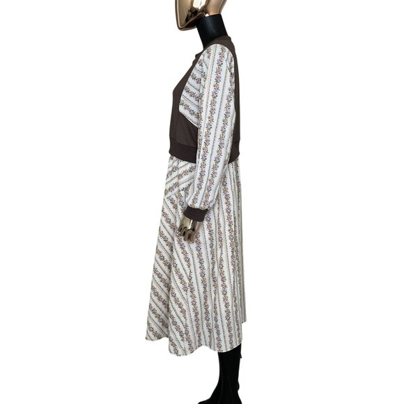 🆕 Anniewear Los Angeles Long Sleeve Midi Dress Brown Bodice with Floral Skirt - Picture 11 of 12